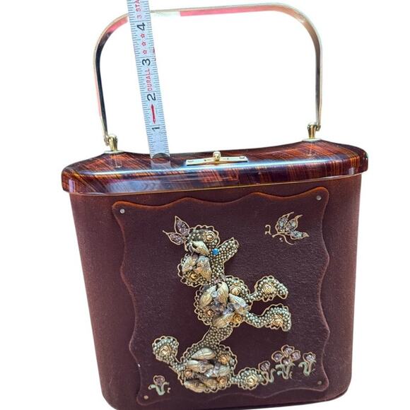 RARE!! VTG 1950 Toro N.Y.C. Lucite Embellished Poodle Purse Felted Wool - Picture 5 of 16